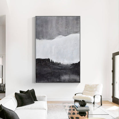 Abstract Monochrome Landscape Oil Painting for Elegant Home Décor