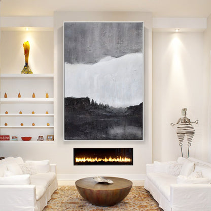 Abstract Monochrome Landscape Oil Painting for Elegant Home Décor