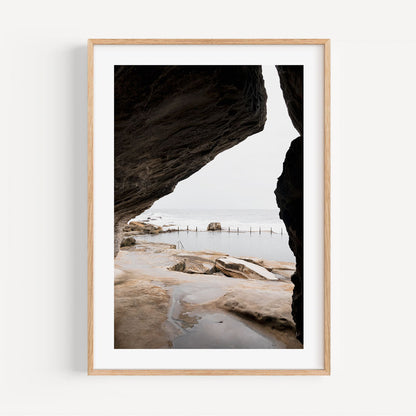 Tranquil Coastal View: Serene Oil Painting of Mahon Pool and Rocky Shoreline