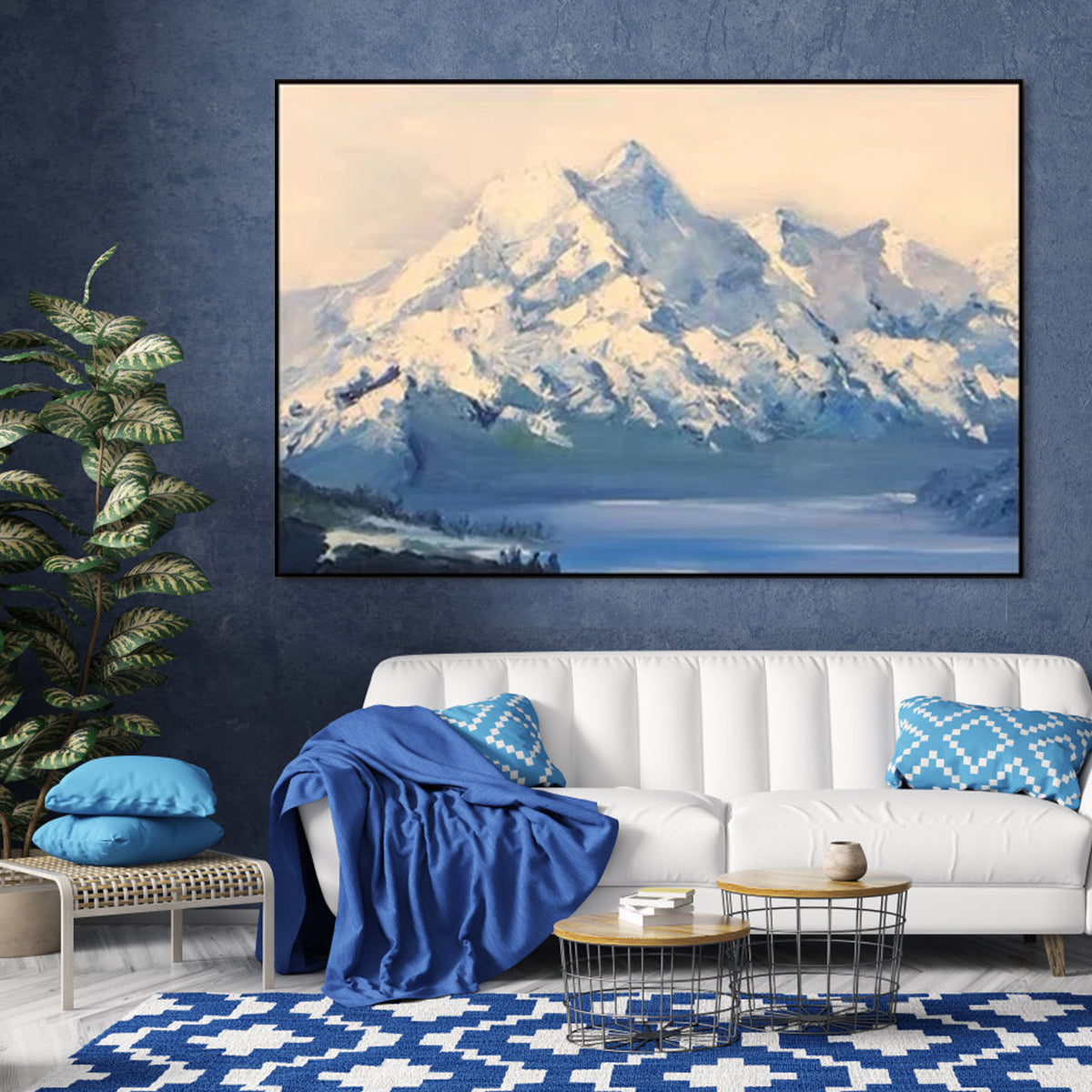 Breathtaking Mountain Landscape Oil Painting with Serene Lake Views