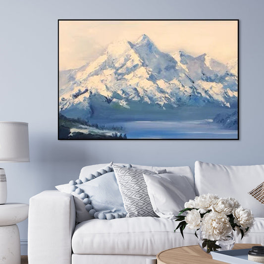 Breathtaking Mountain Landscape Oil Painting with Serene Lake Views