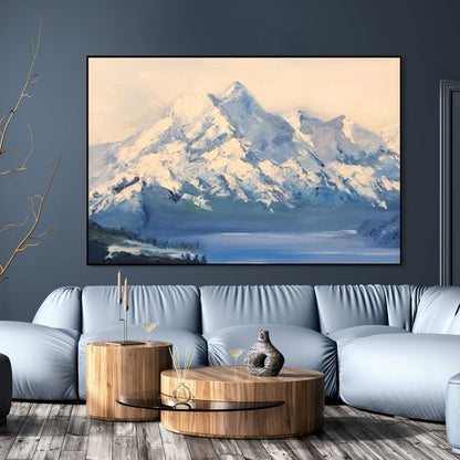 Breathtaking Mountain Landscape Oil Painting with Serene Lake Views