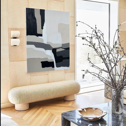 Contemporary Black and Grey Abstract Oil Painting for Modern Home Decor