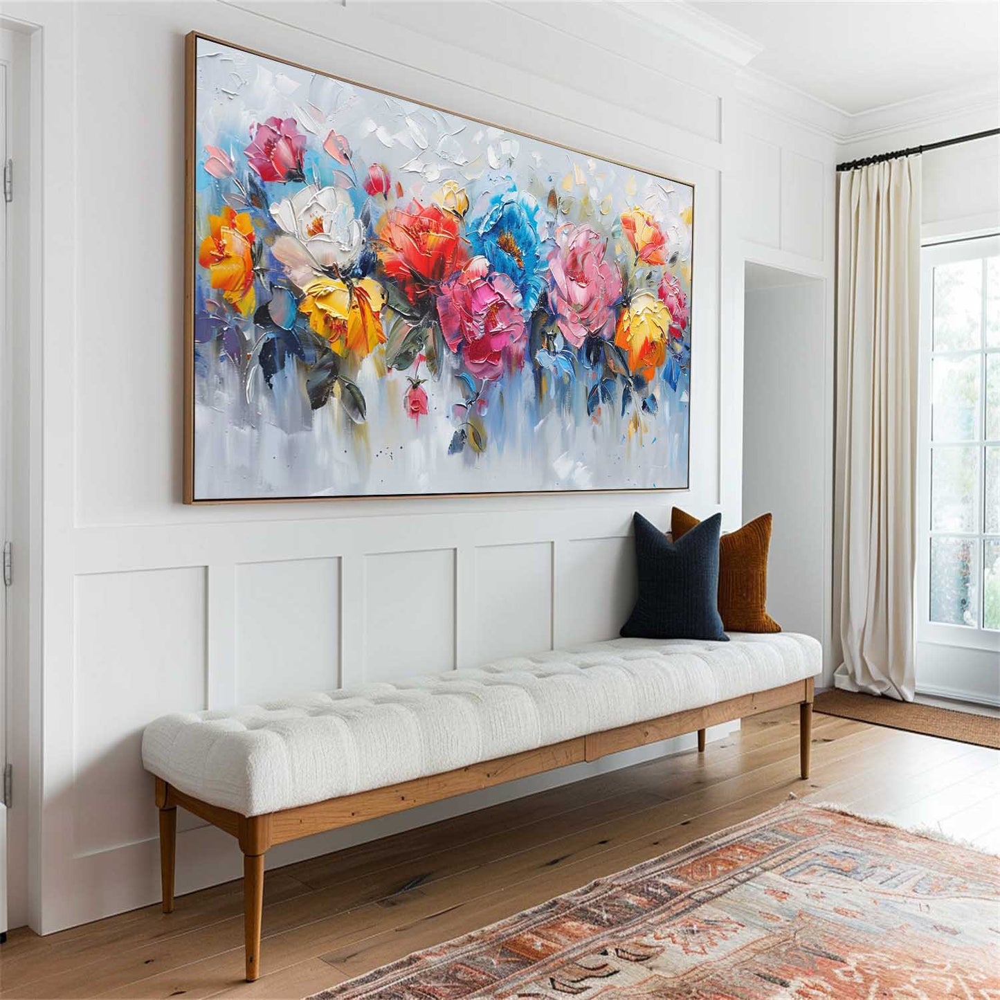 Vibrant Floral Abstract Oil Painting for Modern Home Decor
