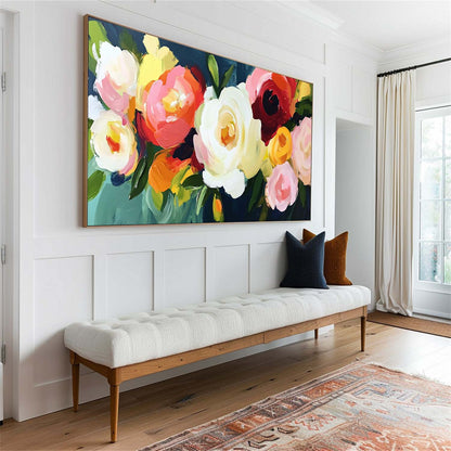 Vibrant Floral Oil Painting | Modern Abstract Art for Elegant Home Decor