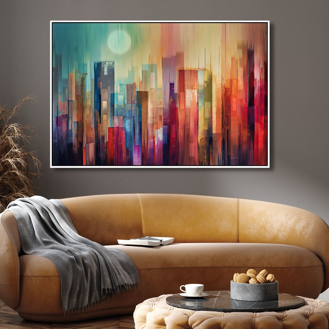 Vibrant Manhattan Cityscape Abstract Oil Painting for Modern Home Decor