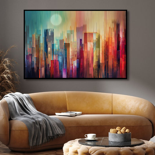 Vibrant Manhattan Cityscape Abstract Oil Painting for Modern Home Decor