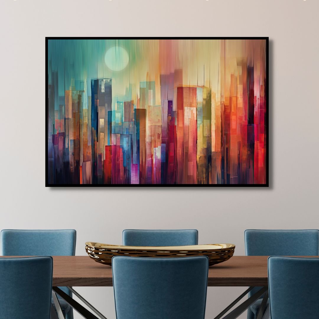 Vibrant Manhattan Cityscape Abstract Oil Painting for Modern Home Decor