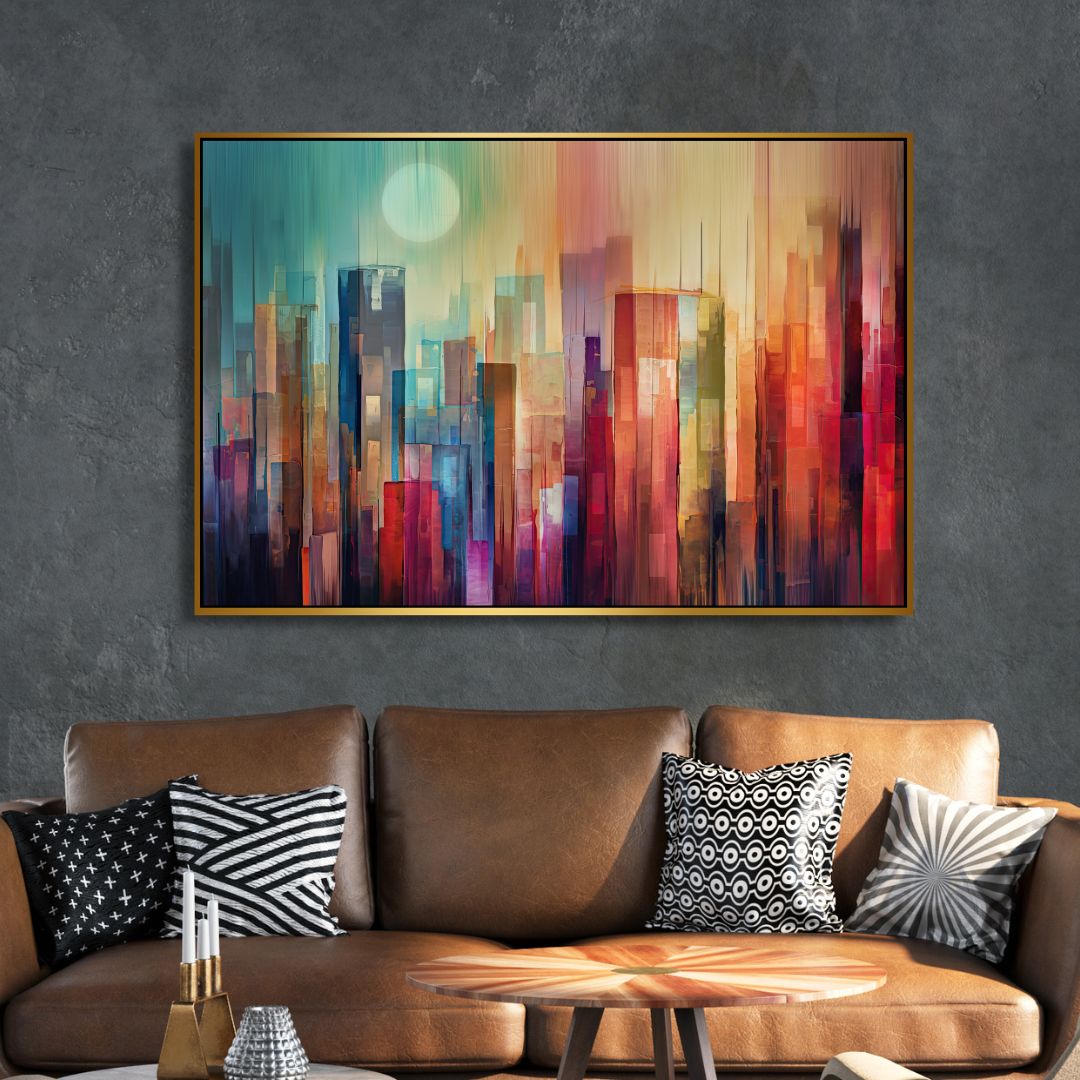 Vibrant Manhattan Cityscape Abstract Oil Painting for Modern Home Decor