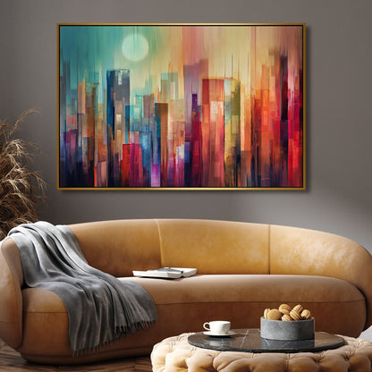 Vibrant Manhattan Cityscape Abstract Oil Painting for Modern Home Decor