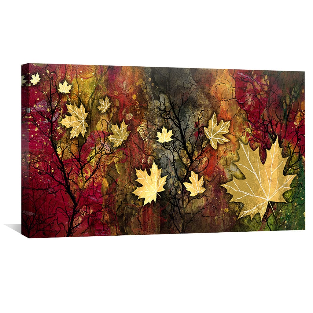 Vibrant Autumn Maple Leaves Abstract Oil Painting for Home Decor