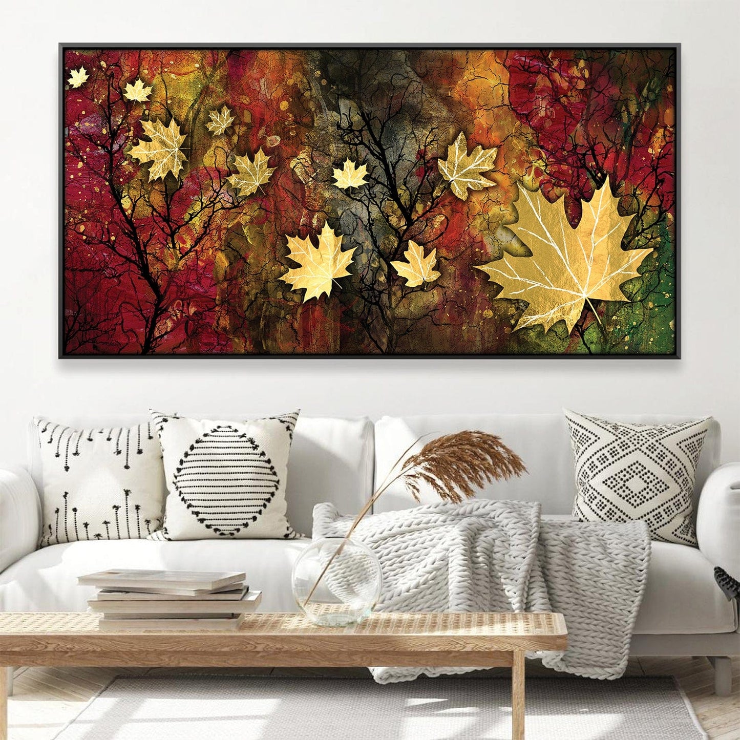 Vibrant Autumn Maple Leaves Abstract Oil Painting for Home Decor