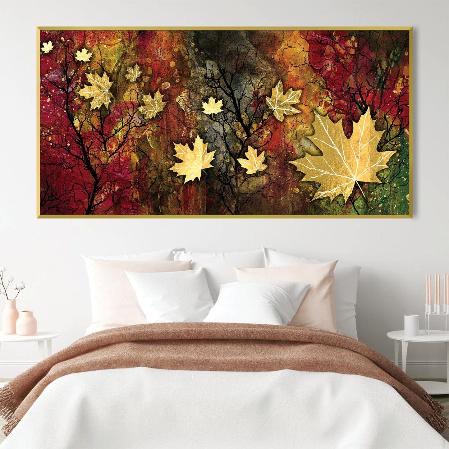 Vibrant Autumn Maple Leaves Abstract Oil Painting for Home Decor