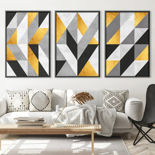 Geometric Marble and Gold Canvas Art Set for Elegant Home Decor