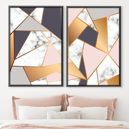 Elegant Marble Geometric Wall Art – Modern Gold and White Oil Painting