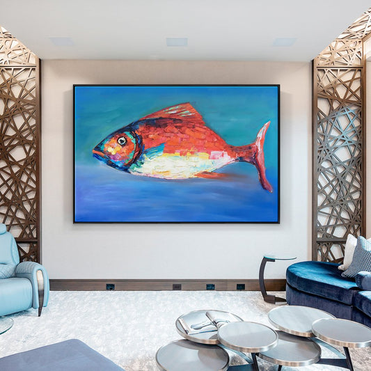 Vibrant Oil Painting of a Colorful Fish in Coastal Waters Decor for Art Lovers