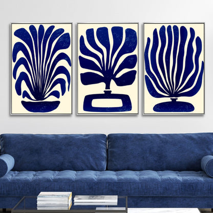 Contemporary Blue Botanical Abstract Oil Painting for Modern Interiors