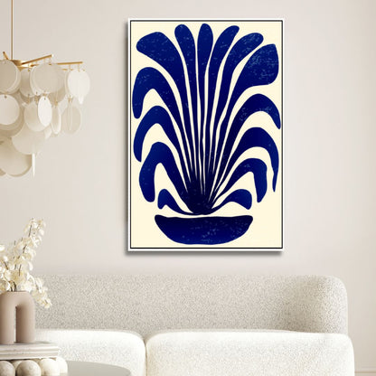 Contemporary Blue Botanical Abstract Oil Painting for Modern Interiors