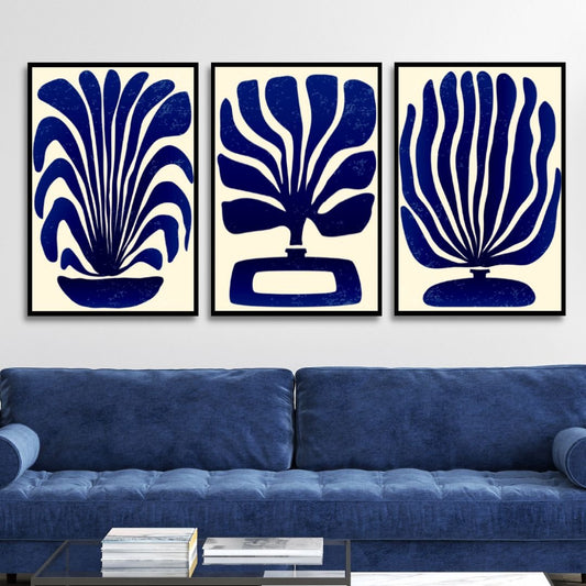 Contemporary Blue Botanical Abstract Oil Painting for Modern Interiors