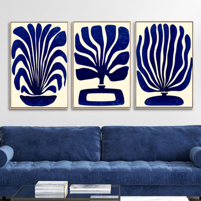 Contemporary Blue Botanical Abstract Oil Painting for Modern Interiors