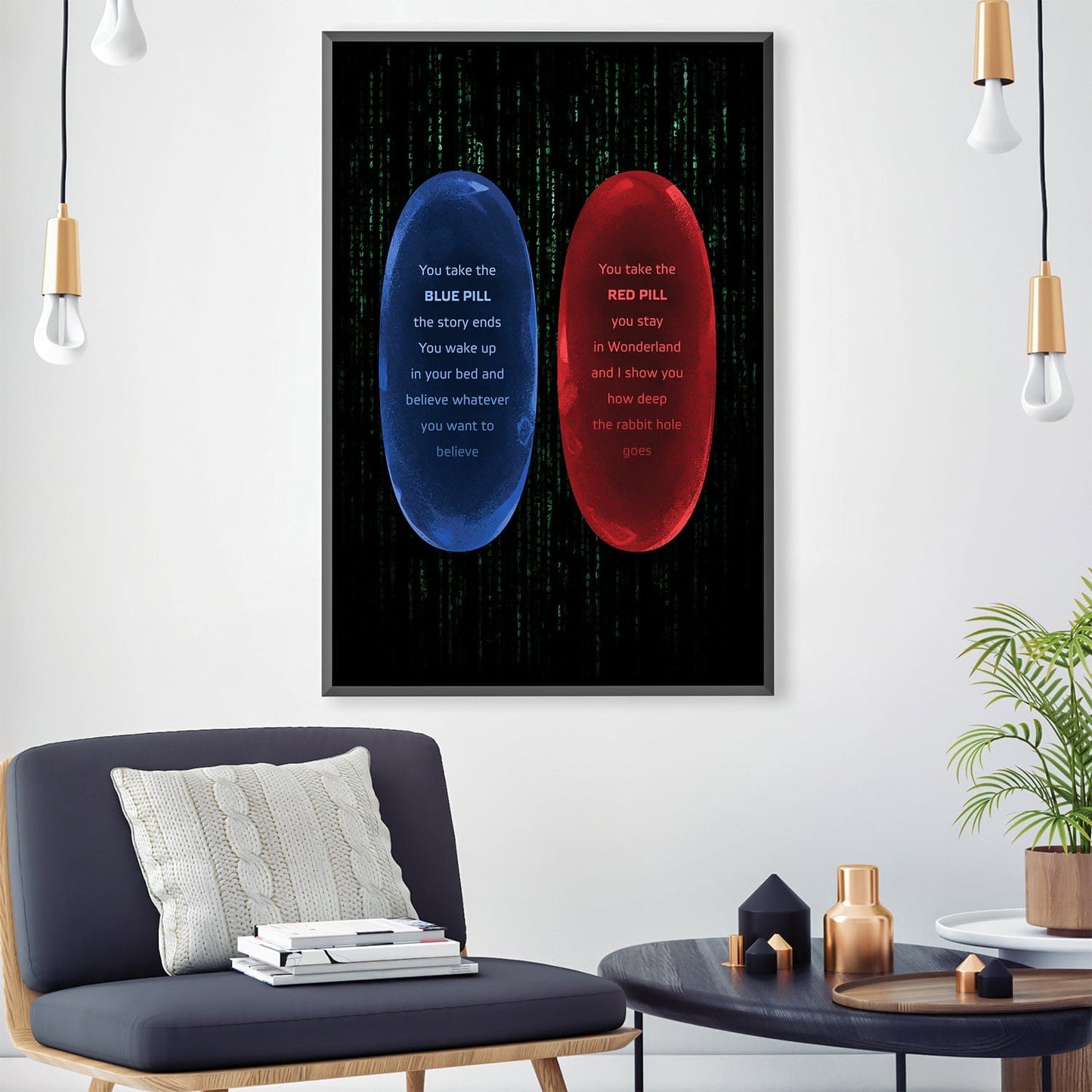 Red and Blue Pill Oil Painting - Modern Abstract Wall Art for Home Decor