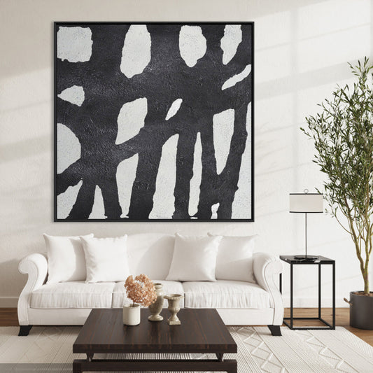 Abstract Black and White Maze Oil Painting for Modern Home Decor