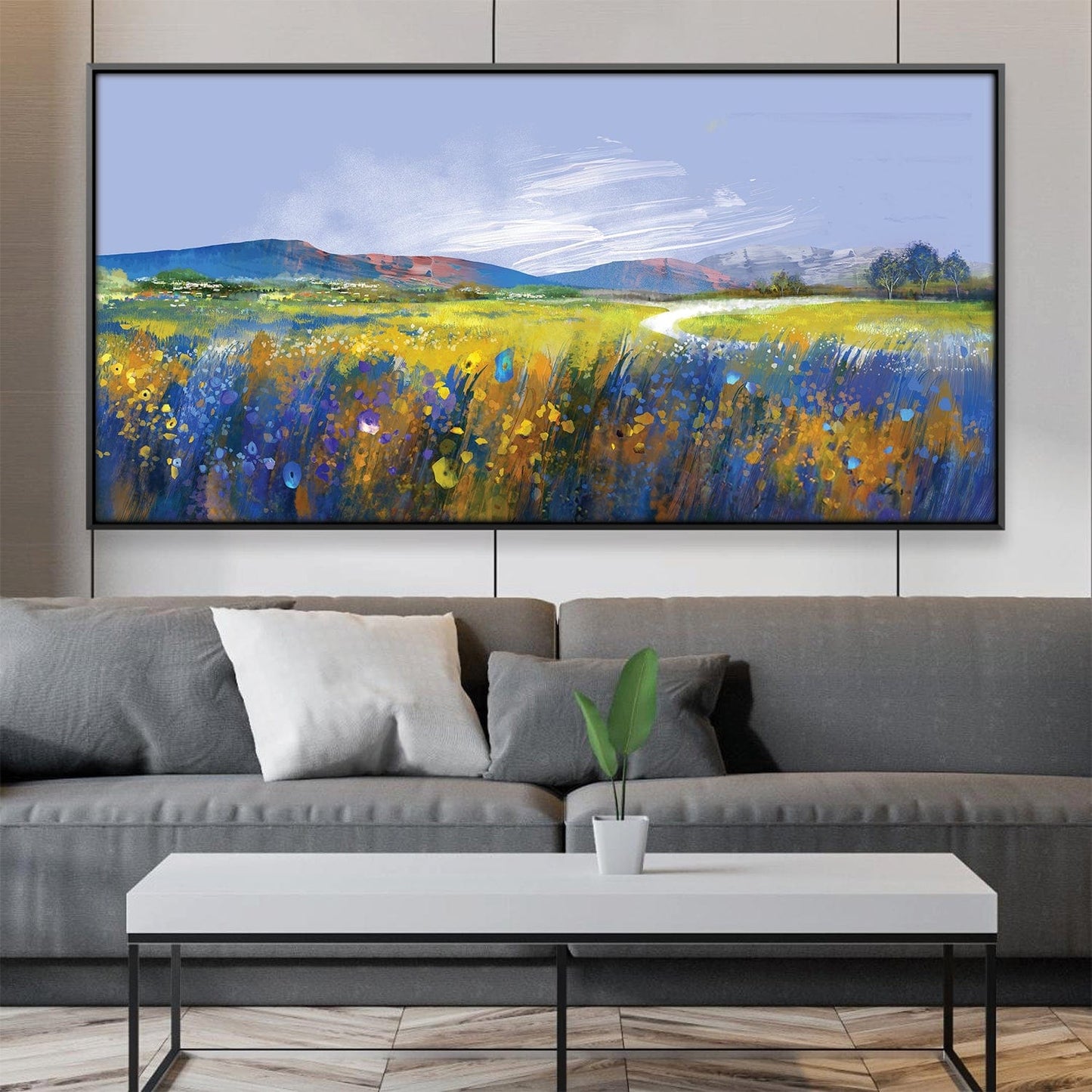 Vibrant Meadow Landscape Oil Painting for Home Decor and Art Lovers