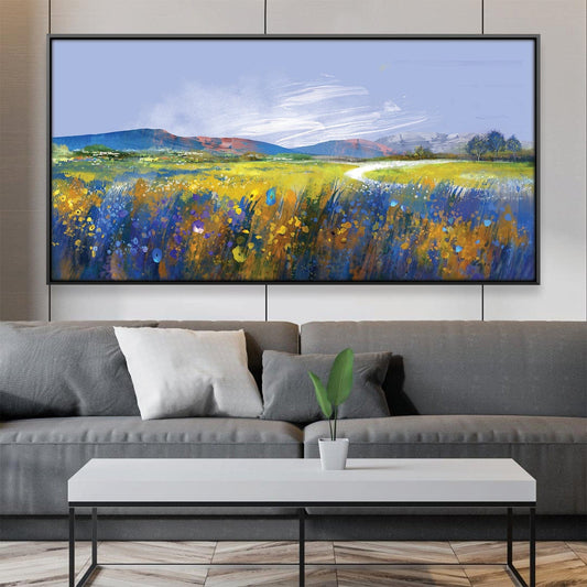 Vibrant Meadow Landscape Oil Painting for Home Decor and Art Lovers