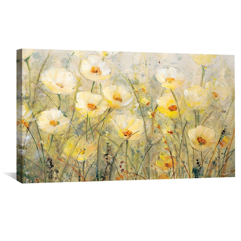 Sunlit Meadow Oil Painting of Vibrant Yellow Flowers in Bloom