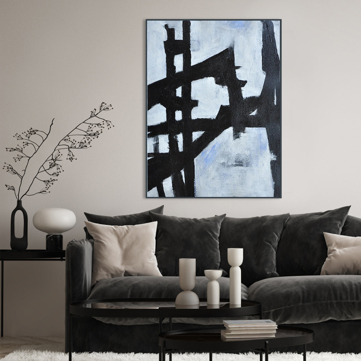 Abstract Black and White Oil Painting for Modern Art Lovers