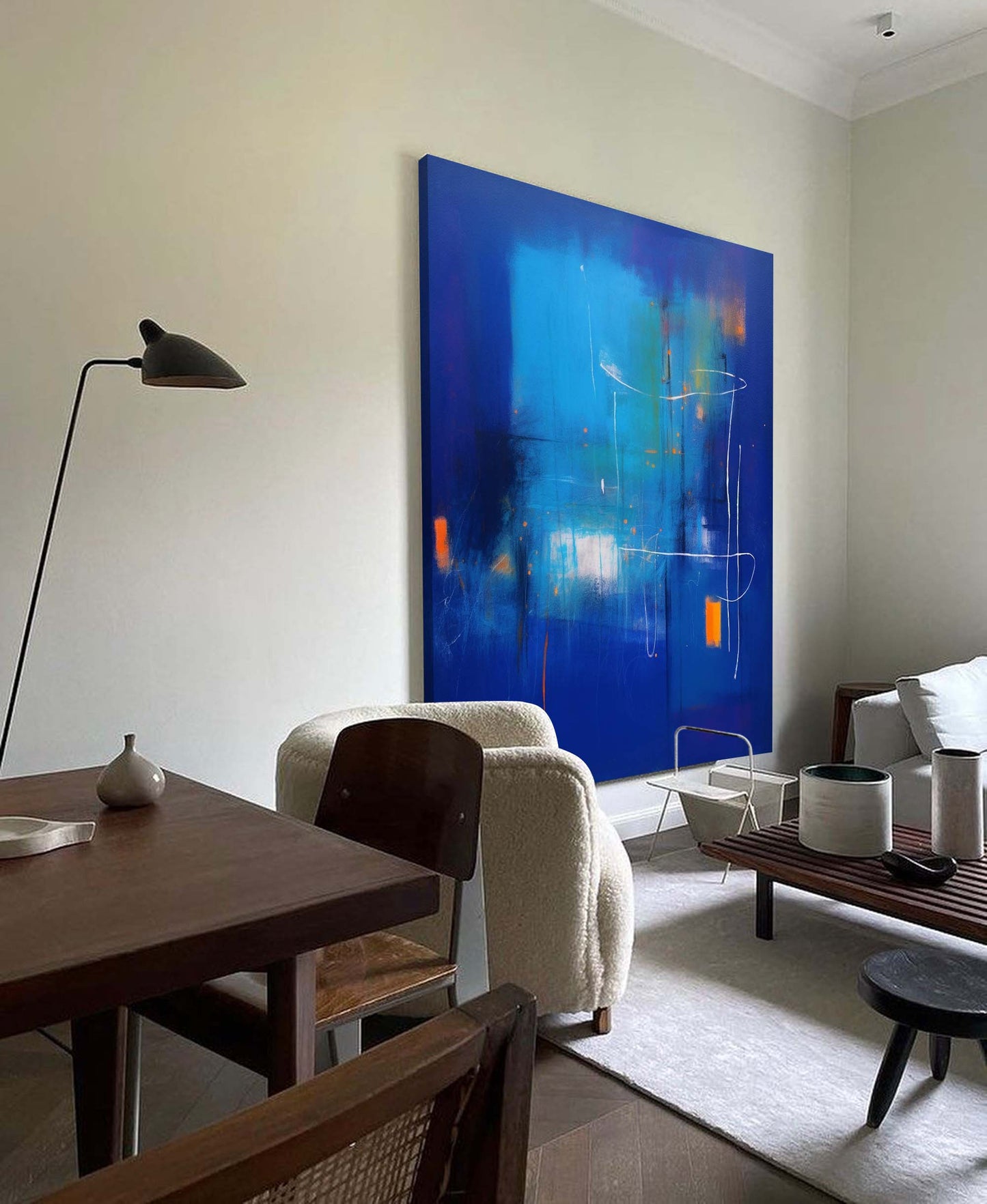 Vibrant Abstract Blue Oil Painting for Modern Home Decor and Art Enthusiasts