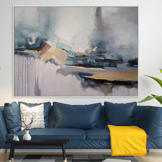 Abstract Landscape Oil Painting with Soft Mists and Serene Tones