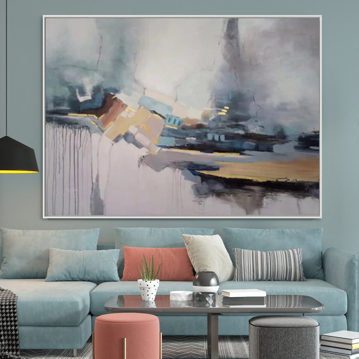Abstract Landscape Oil Painting with Soft Mists and Serene Tones