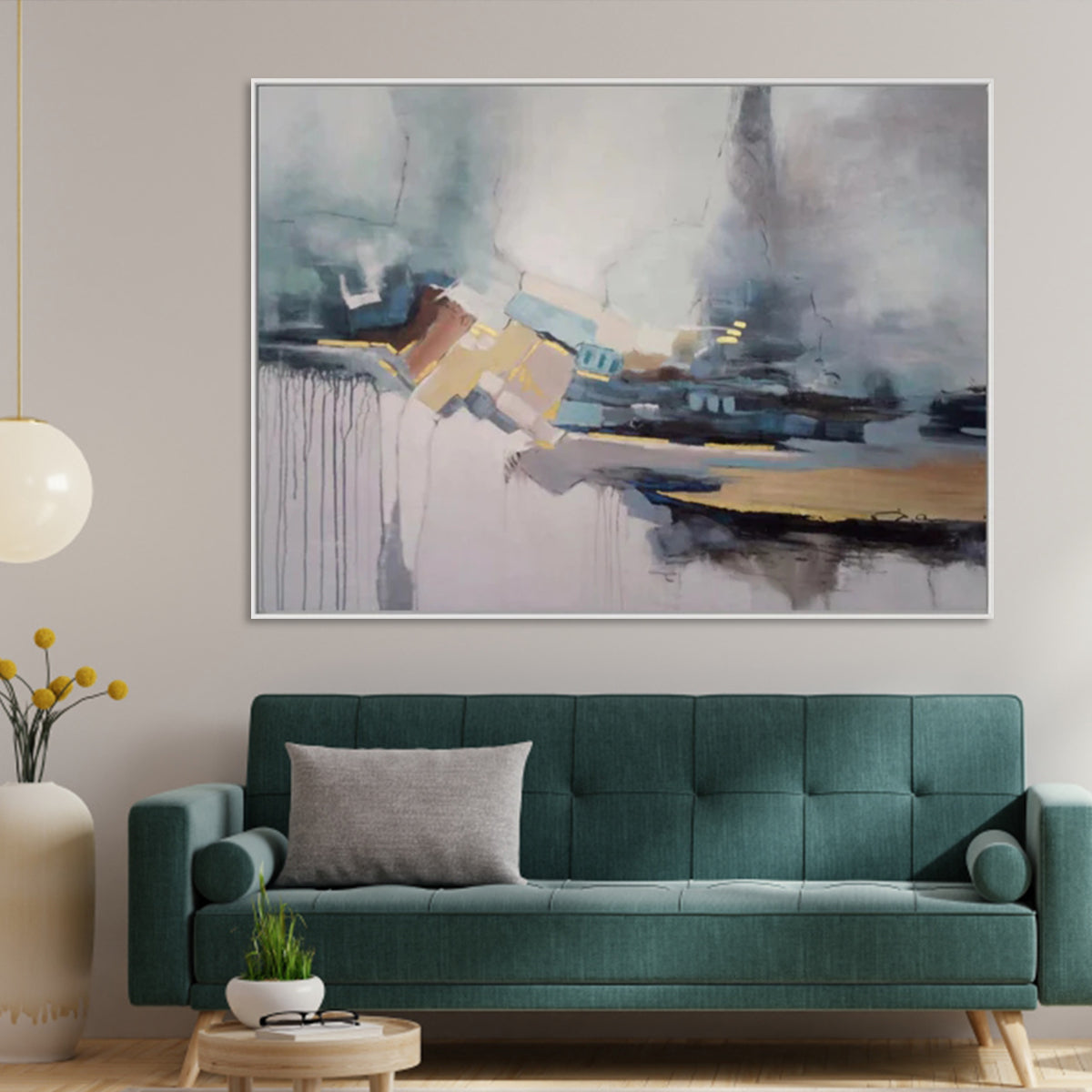 Abstract Landscape Oil Painting with Soft Mists and Serene Tones