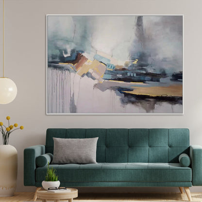 Abstract Landscape Oil Painting with Soft Mists and Serene Tones