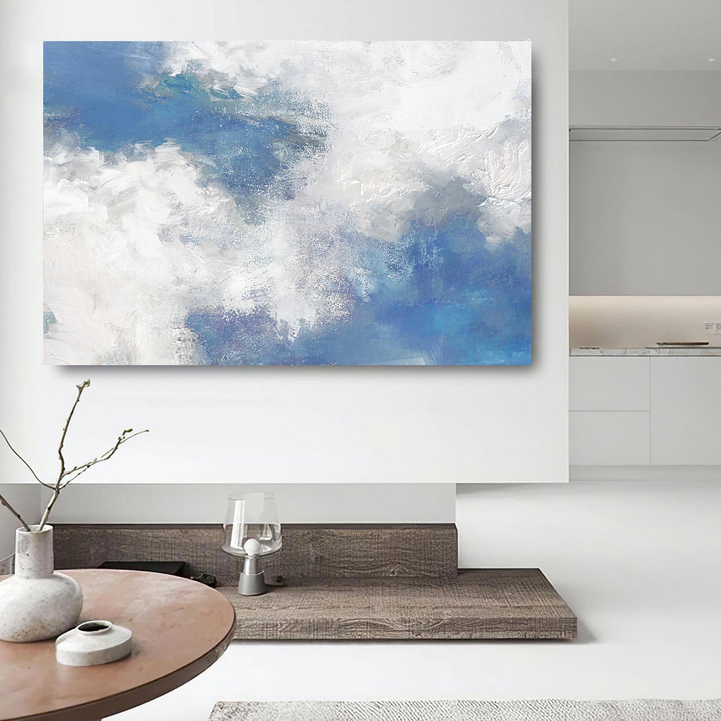 Serene Blue Abstract Landscape Oil Painting for Modern Home Decor