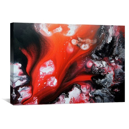 Vibrant Abstract Oil Painting with Red and Black Swirls for Modern Home Decor