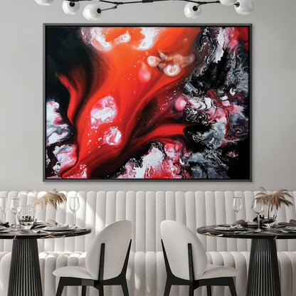 Vibrant Abstract Oil Painting with Red and Black Swirls for Modern Home Decor