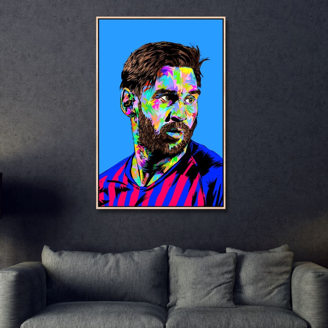 Vibrant Messi Pop Art Oil Painting for Modern Sports Decor