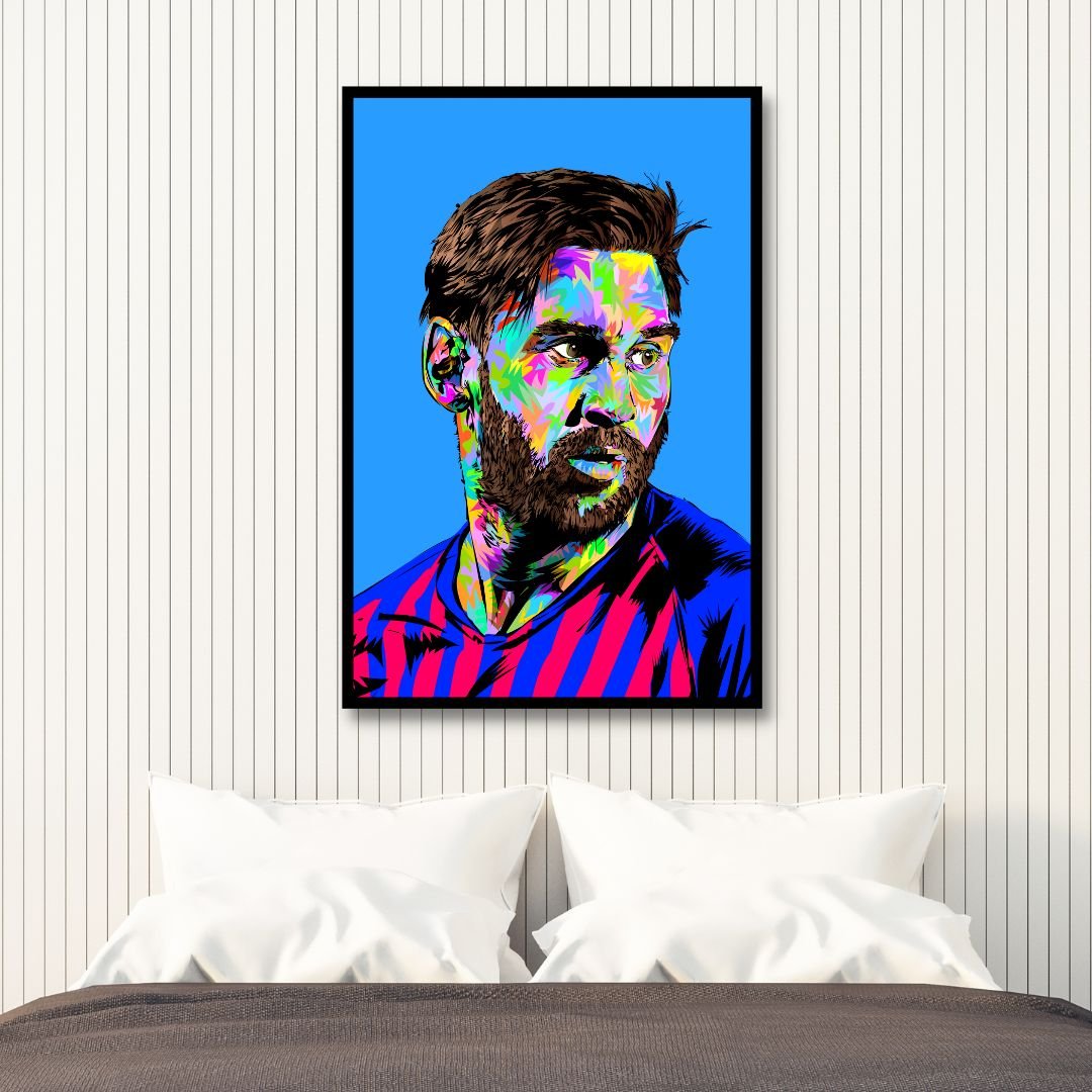 Vibrant Messi Pop Art Oil Painting for Modern Sports Decor