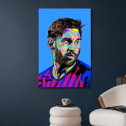 Vibrant Messi Pop Art Oil Painting for Modern Sports Decor