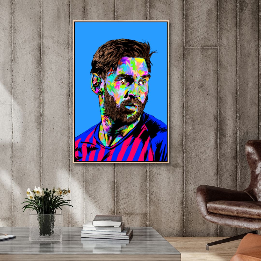 Vibrant Messi Pop Art Oil Painting for Modern Sports Decor