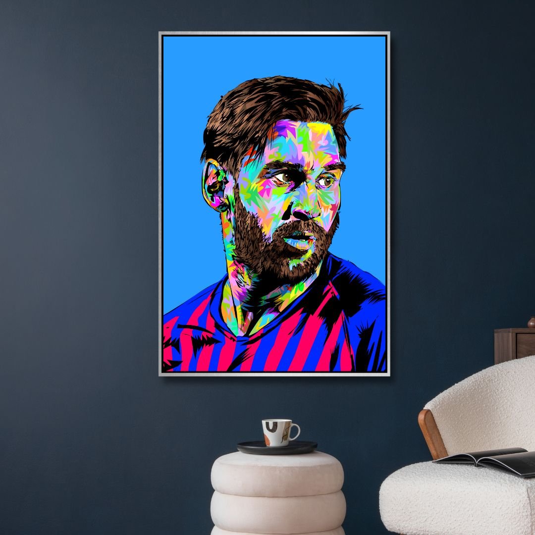 Vibrant Messi Pop Art Oil Painting for Modern Sports Decor