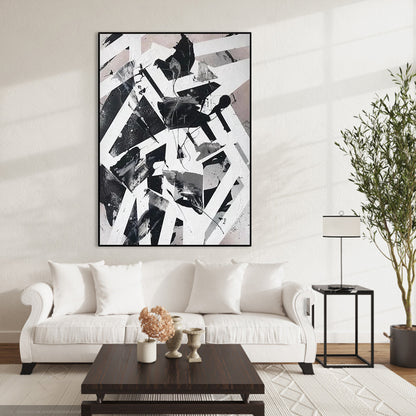 Abstract Black and White Oil Painting for Modern Home Decor