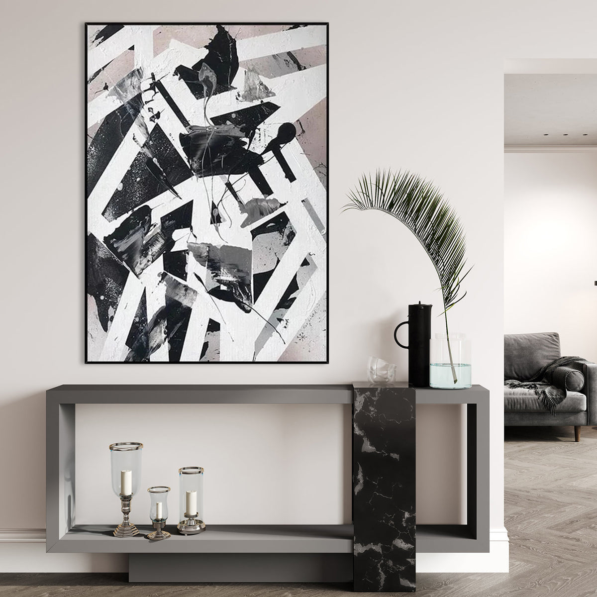 Abstract Black and White Oil Painting for Modern Home Decor