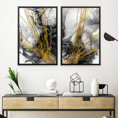 Abstract Gold and Black Oil Painting for Modern Home Decor