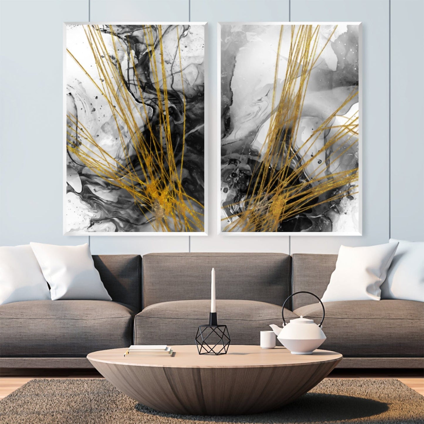 Abstract Gold and Black Oil Painting for Modern Home Decor