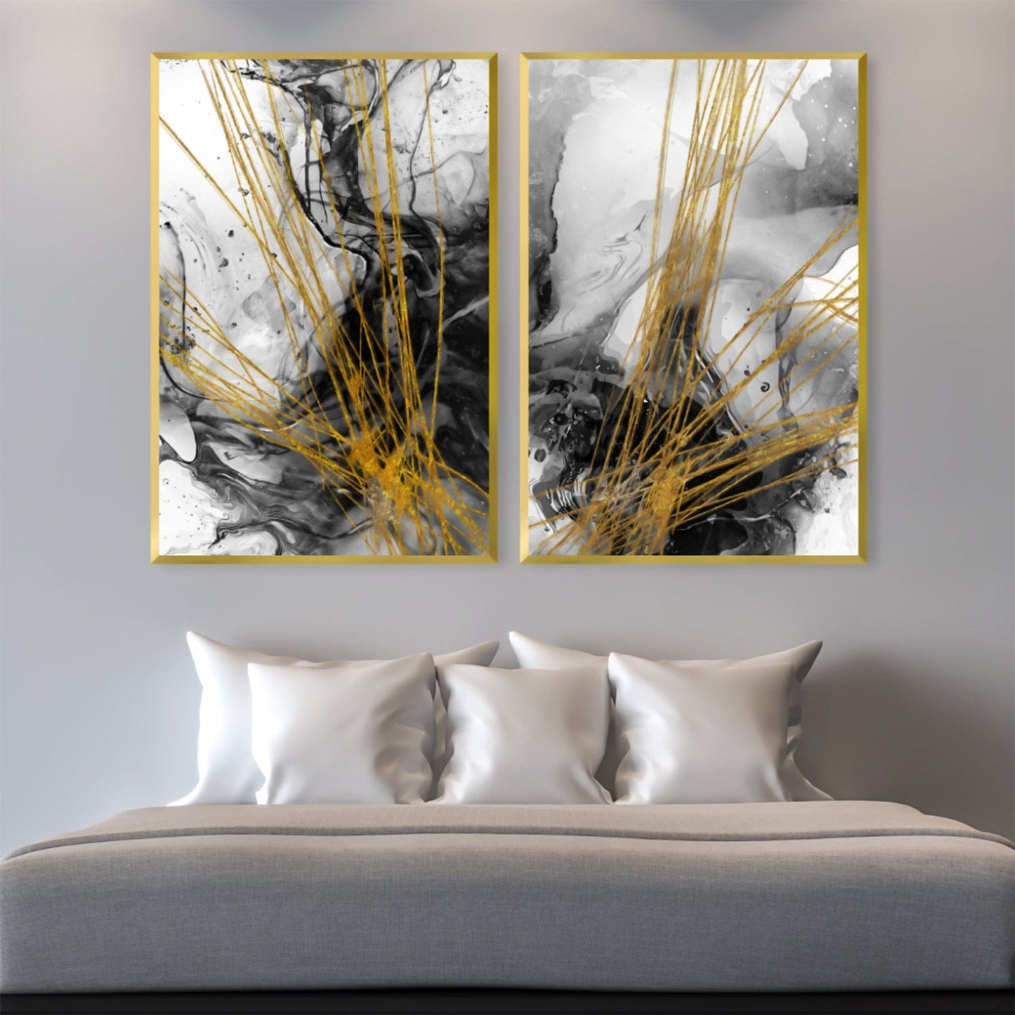 Abstract Gold and Black Oil Painting for Modern Home Decor