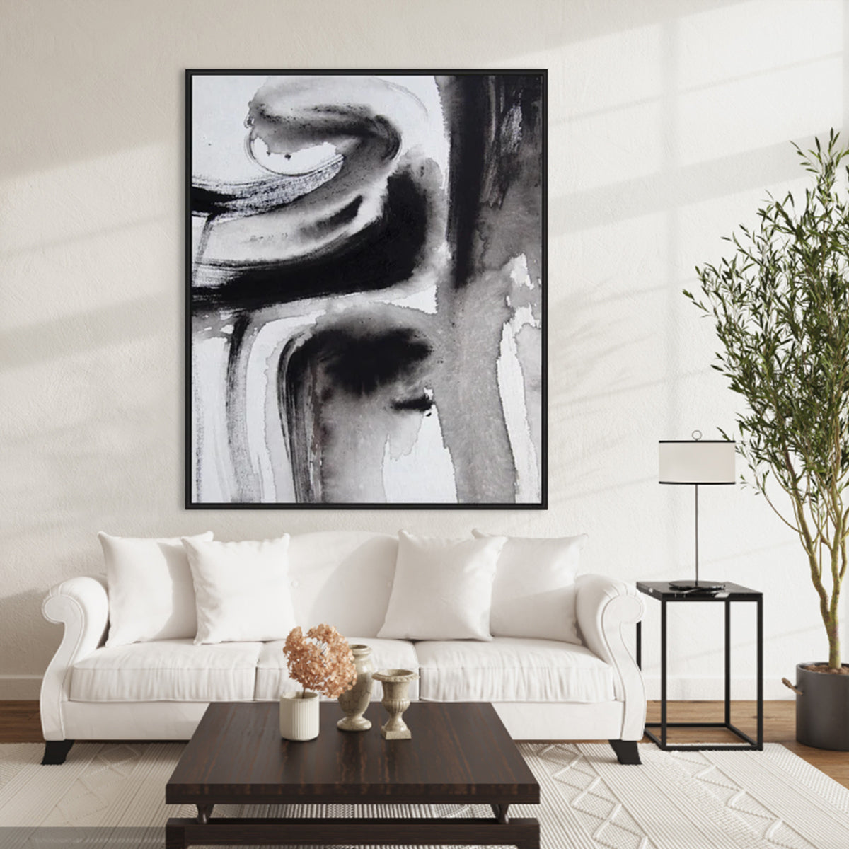 Abstract Black and White Oil Painting for Modern Home Decor