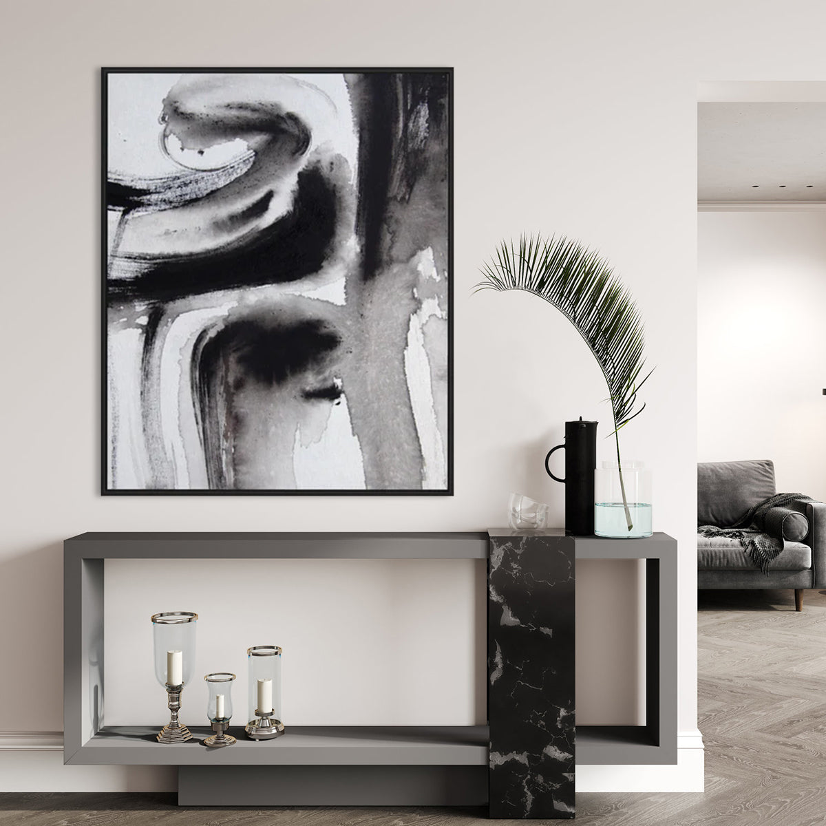 Abstract Black and White Oil Painting for Modern Home Decor